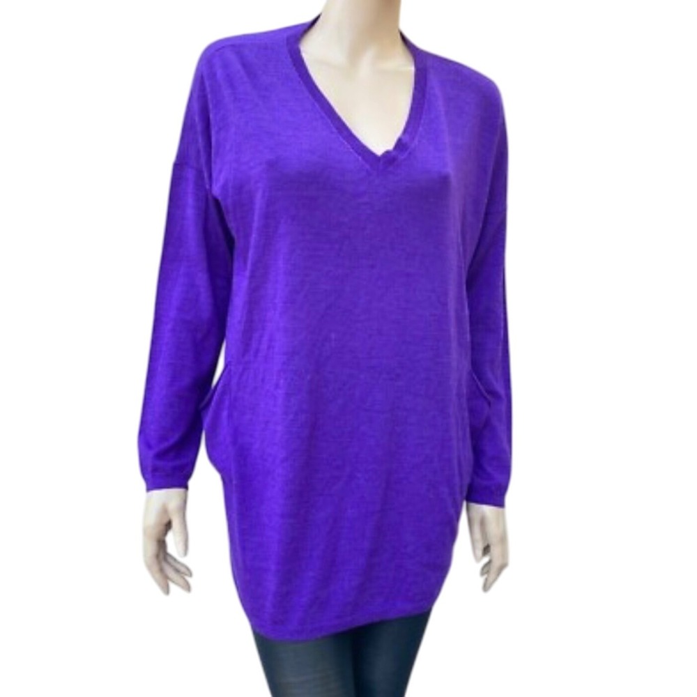 Eileen Fisher Fine Merino Wool‎ V-Neck Hi Low Oversized Medium Tunic Top Violet